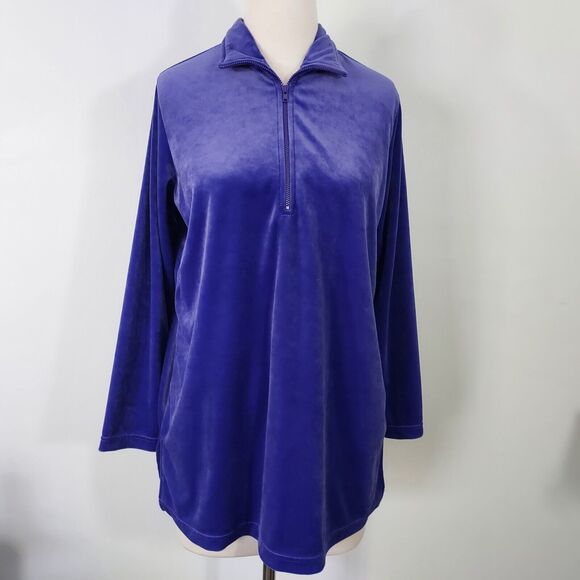 All American Comfort 1/4 Zip Tracksuit Jacket Velvet Velour Womens Medium Purple - Picture 2 of 12